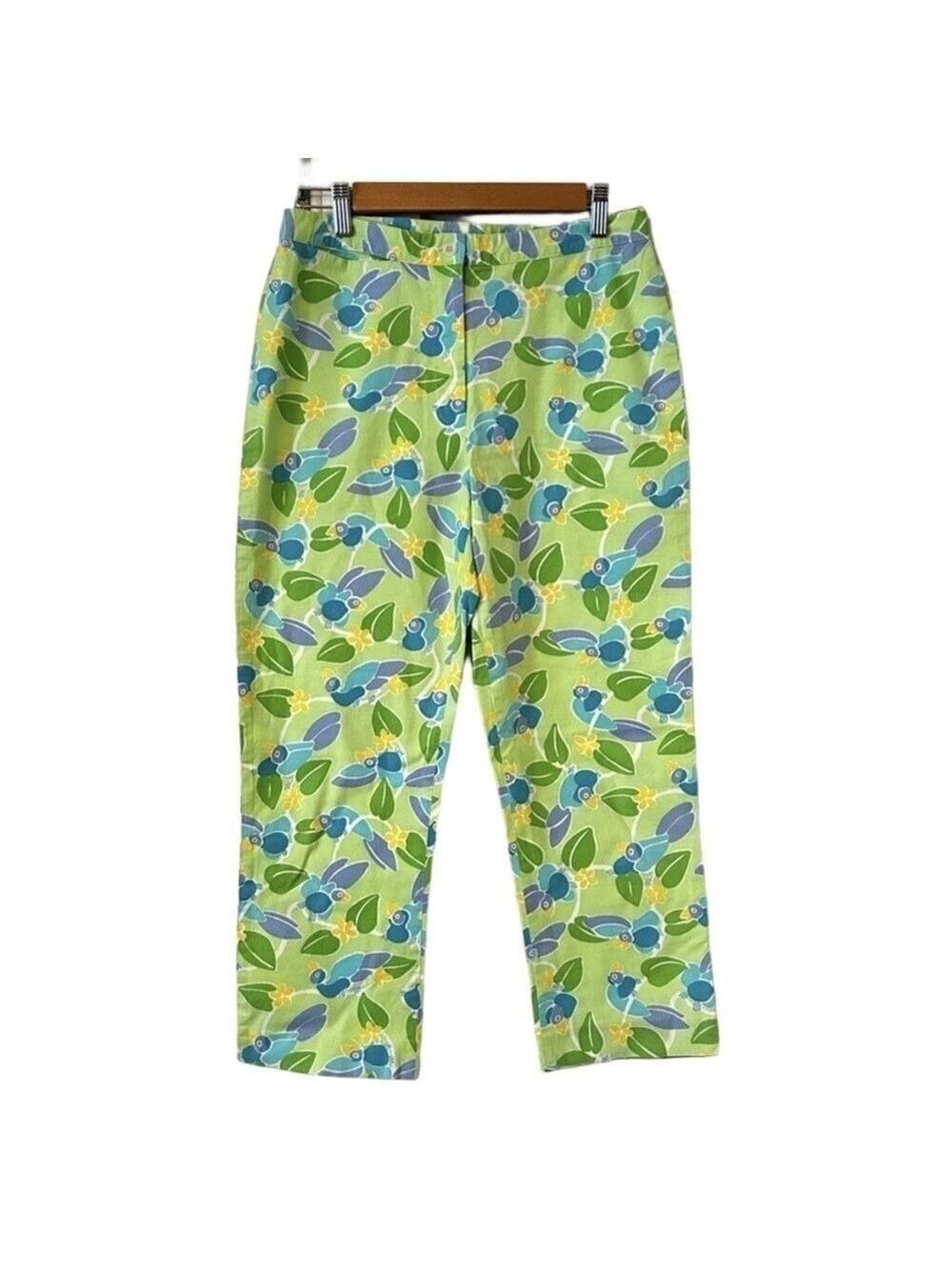 Lilly Pulitzer White Label Pastel Green Tropical Parrot Cropped Pants 6